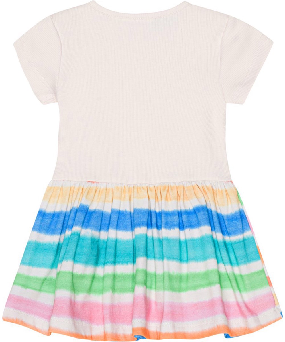 Catja - Multi Colours - Witte biologische babyjurkje met strepen
