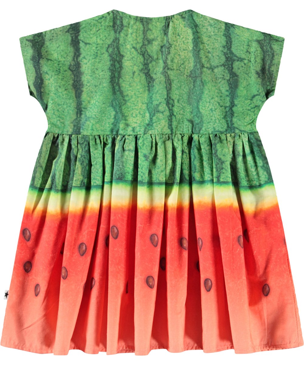 Channi - Melancia - Poplin babyjurk met veel volume in biologisch katoen. De jurk heeft een watermeloenprint.