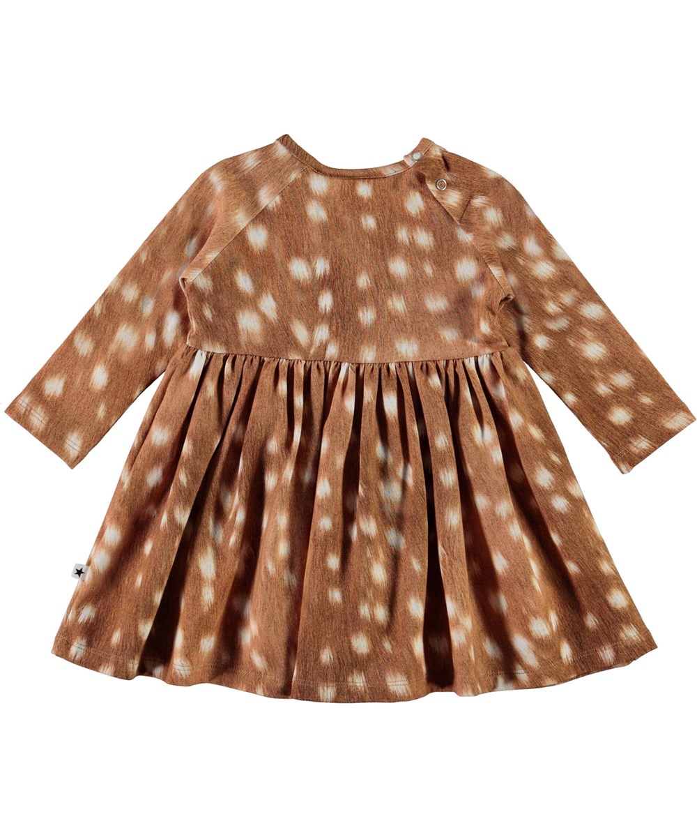 Charmaine - Baby Fawns - Bruine biologische babyjurk met witte vlekken.