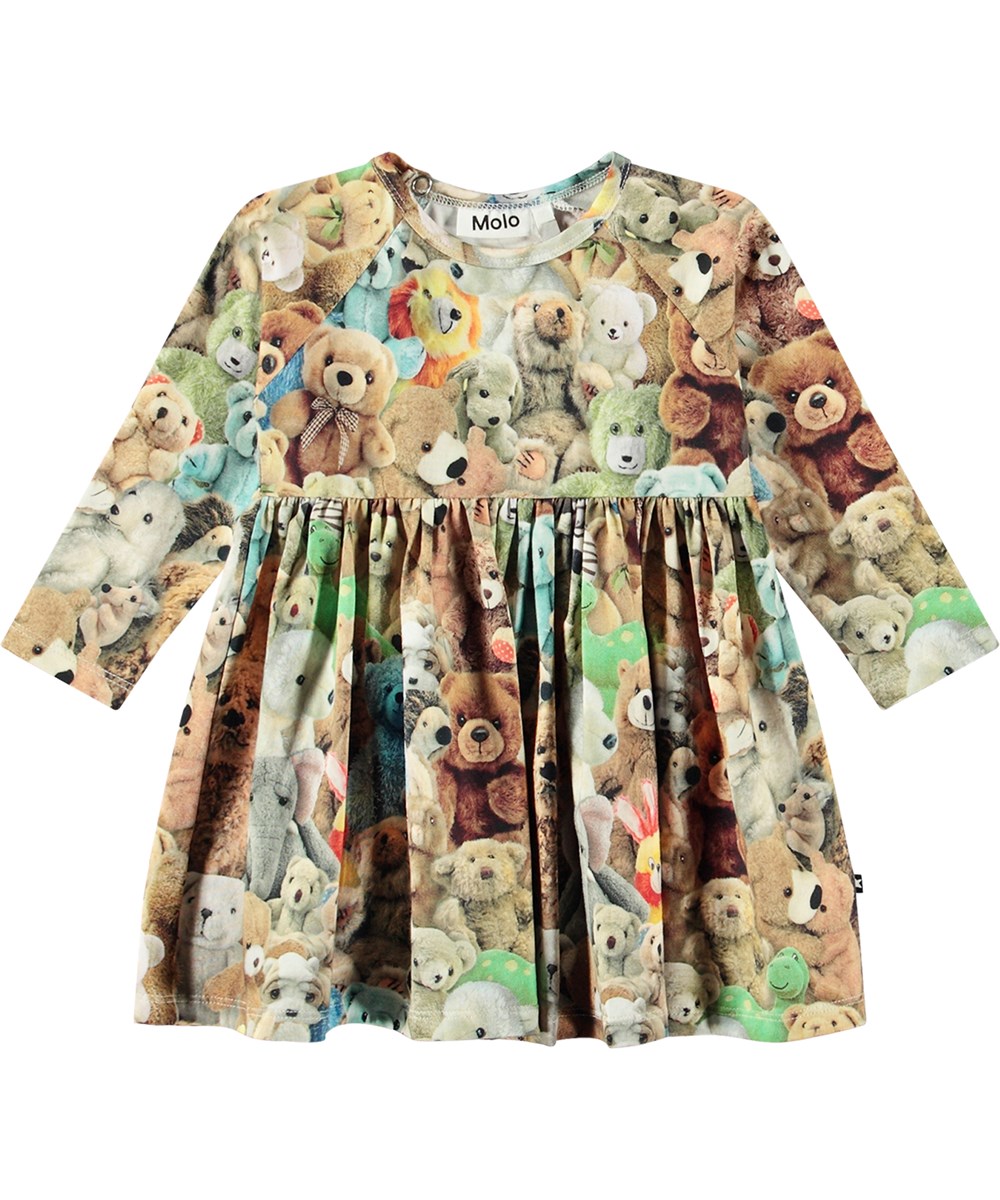 Charmaine - Teddy Friends - Gekleurde jurk van biologisch katoen met teddyberenprint.