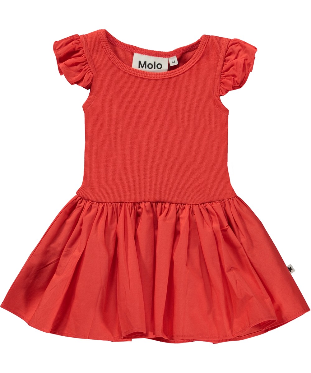 Cimi - Apple Red - Rode biologische babyjurk met poplin rok