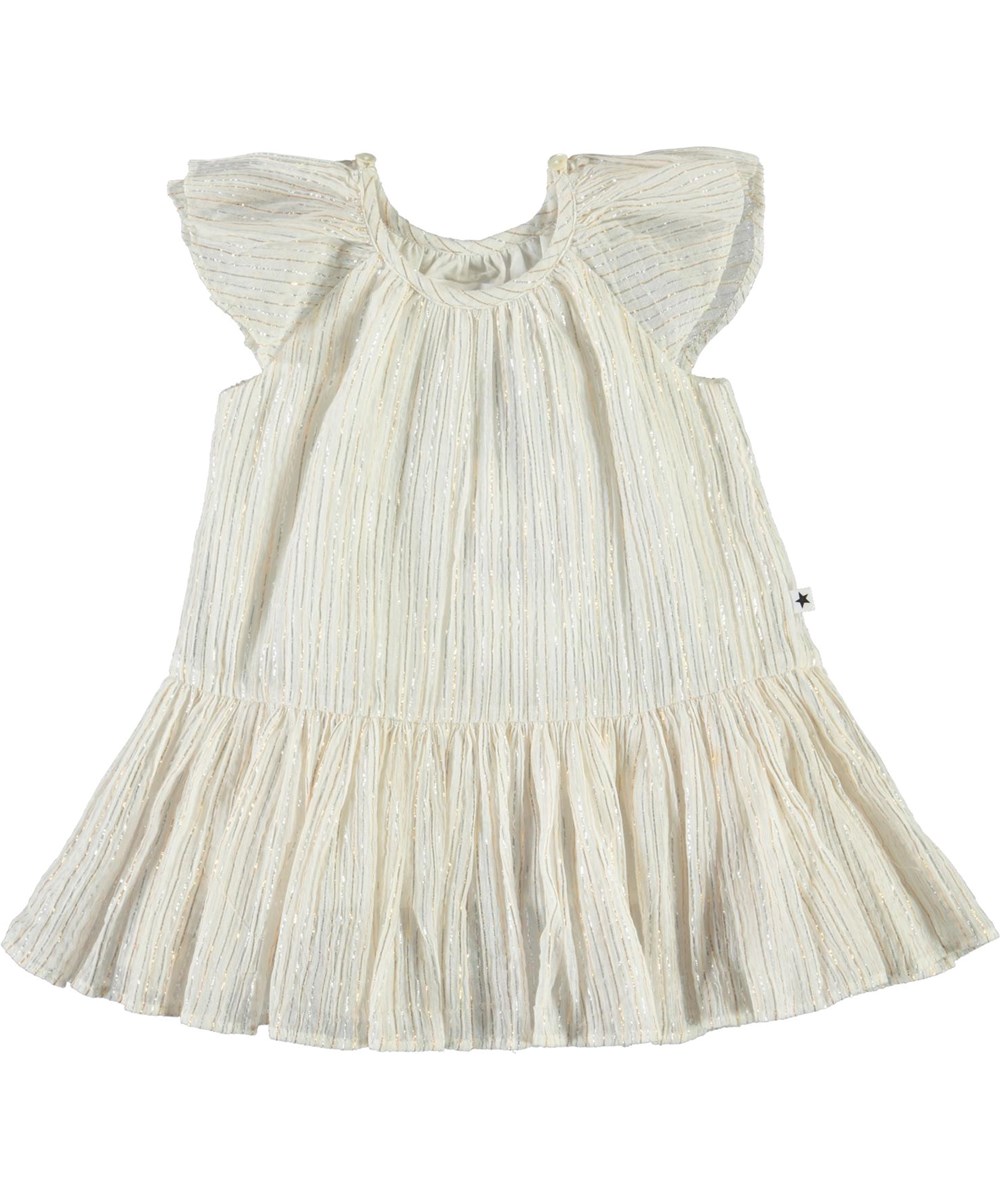 Cindie - Metalic Stripe - Witte babyjurk met mettalic strepen