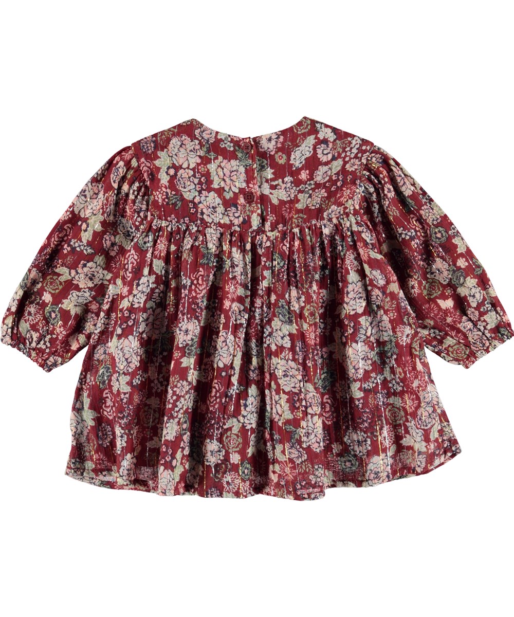 Colore - Velvet Bloom - Donkerrode babyjurk met bloemenprint