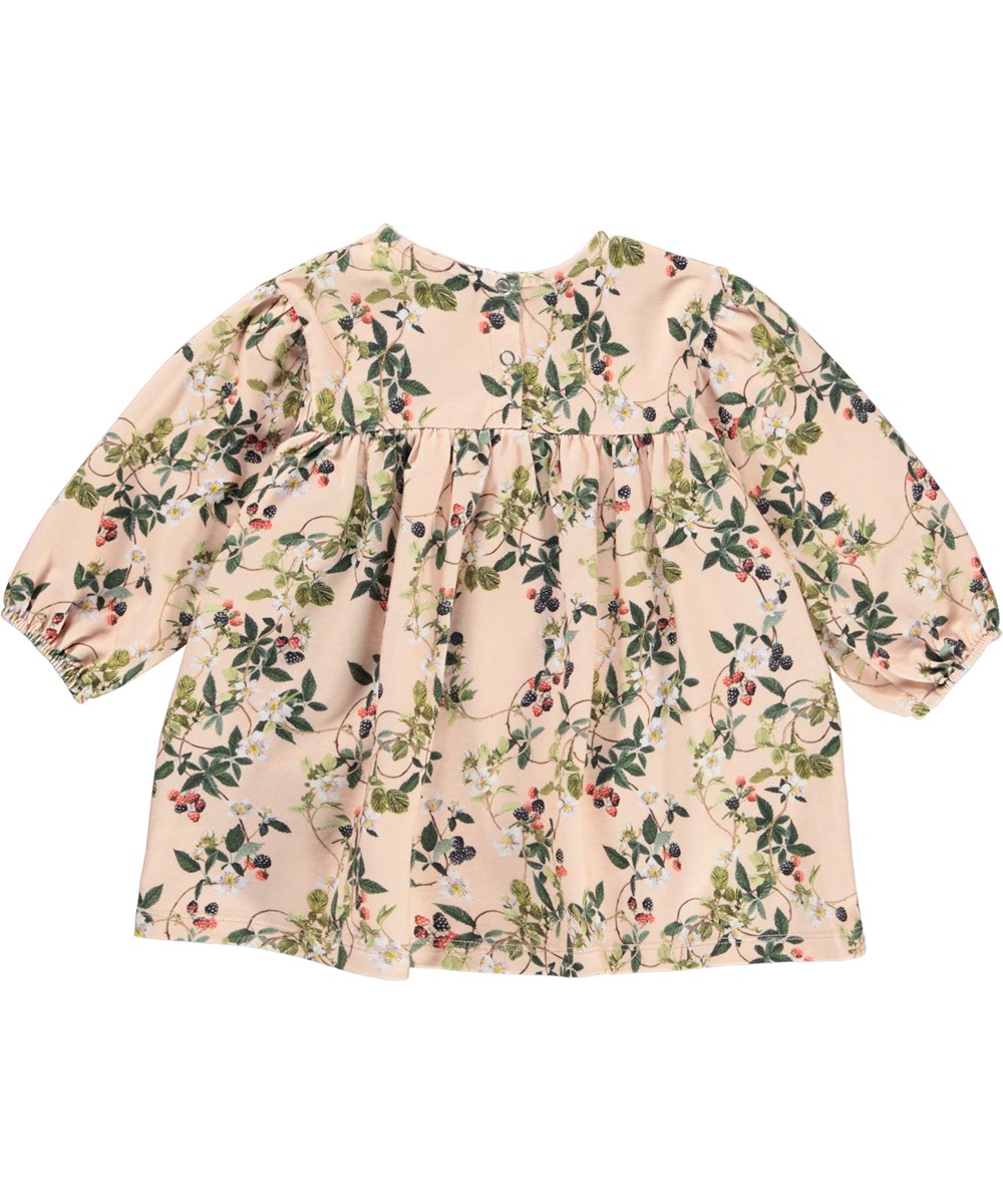 Coral - Bramble Rose - Lichtroze babyjurk met een print van bramenstruiken