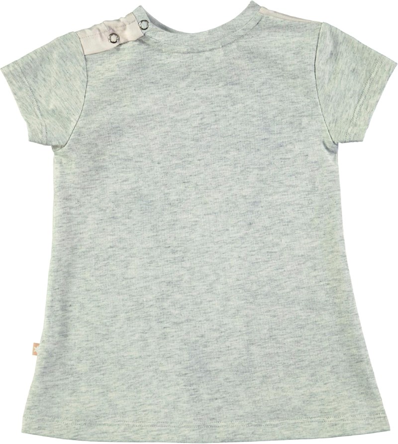 Corina - Flicka Baby - Grijs gemêleerde jurk met korte mouwen in paardenprint 