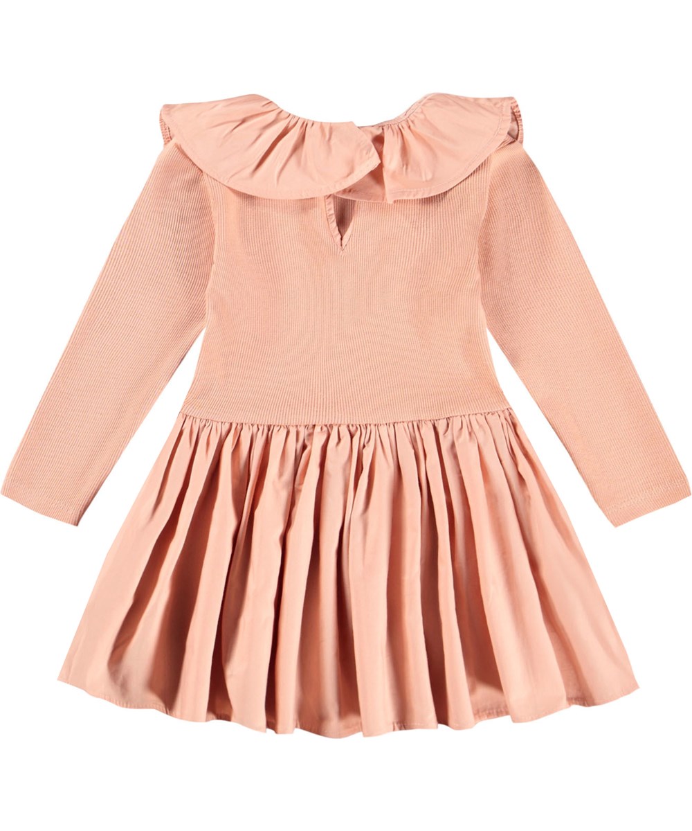 Crystala - Rose Cloud - Roze popeline jurk voor de kleintjes gemaakt van biologisch katoen. De top is gemaakt van ribtricot en de kraag en rok zijn van popeline.