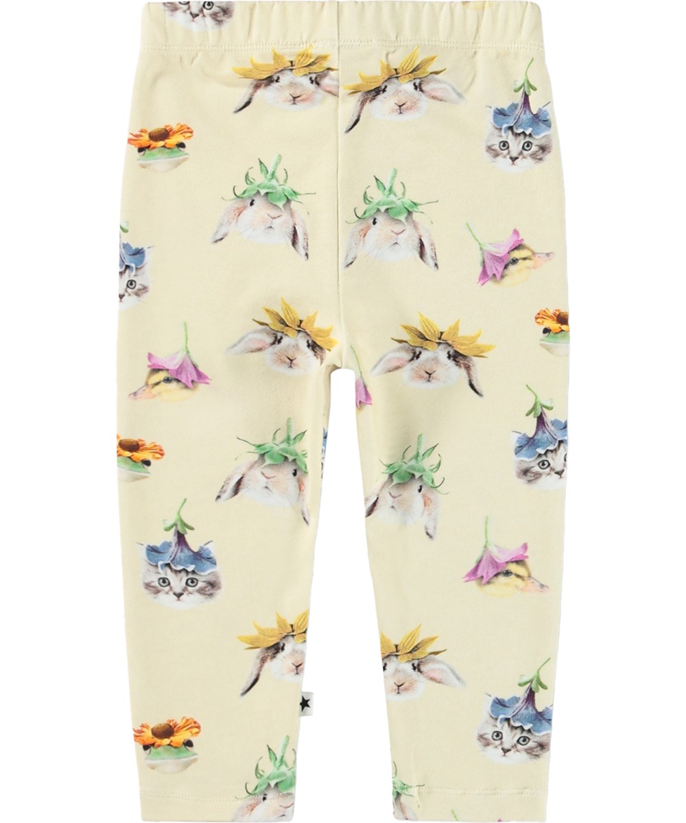 Stefanie - Floral Fun Baby - Gele leggings voor de kleintjes gemaakt van biologisch katoen met een dierenprint