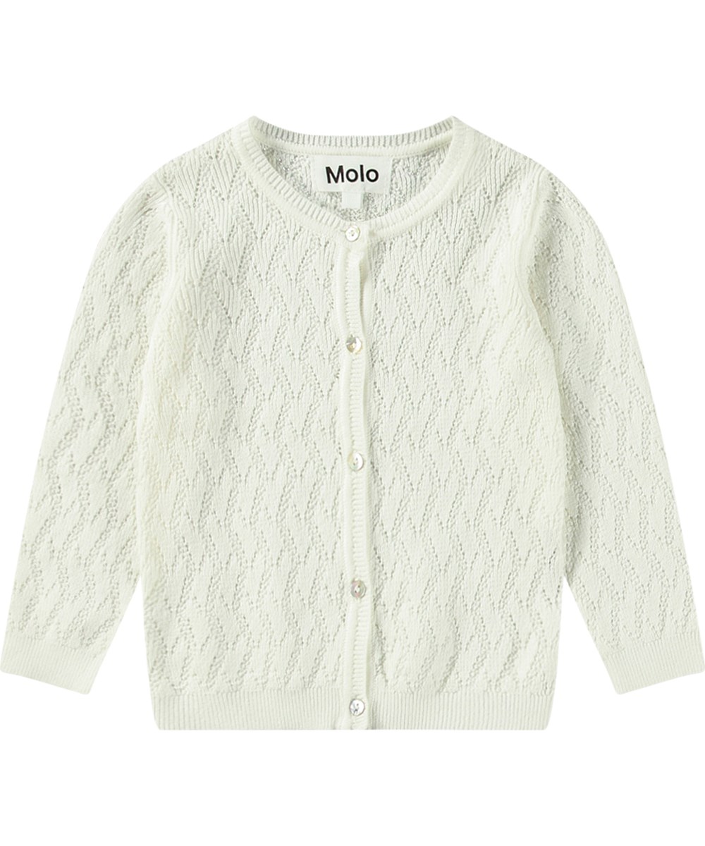 Gilli - Crisp White - Witte gebreide babyvest in een prachtige breipatroon