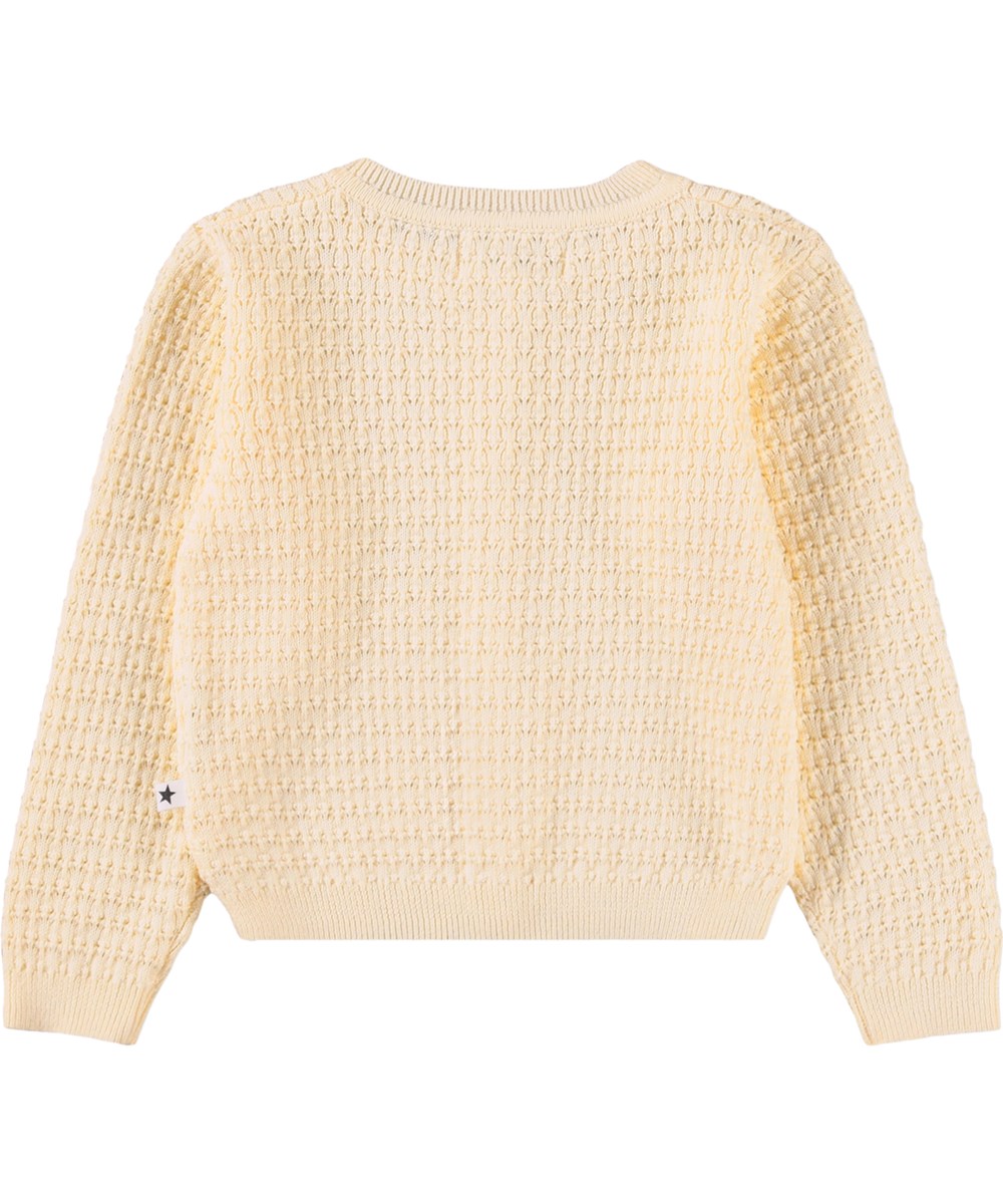 Goldie - Pearled Ivory - Crèmekleurig gebreid vestje voor de kleintjes gemaakt van biologisch katoen