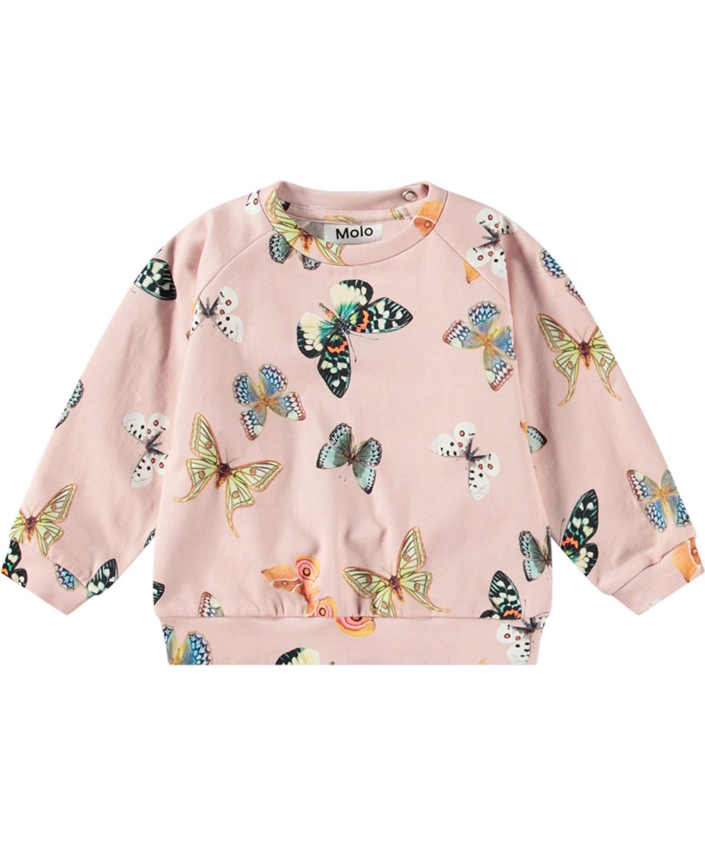 Disc - Blush Papillions - Zachtroze biologisch katoenen jersey sweater met vlinderprint.