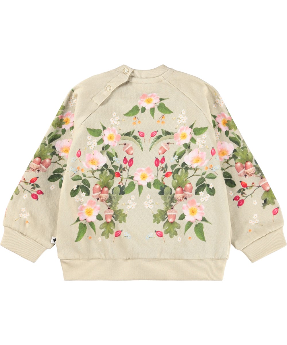 Disc - Forest Bunny - Biologisch lichtgroen baby sweatshirt met een konijn- en bloemenprint.