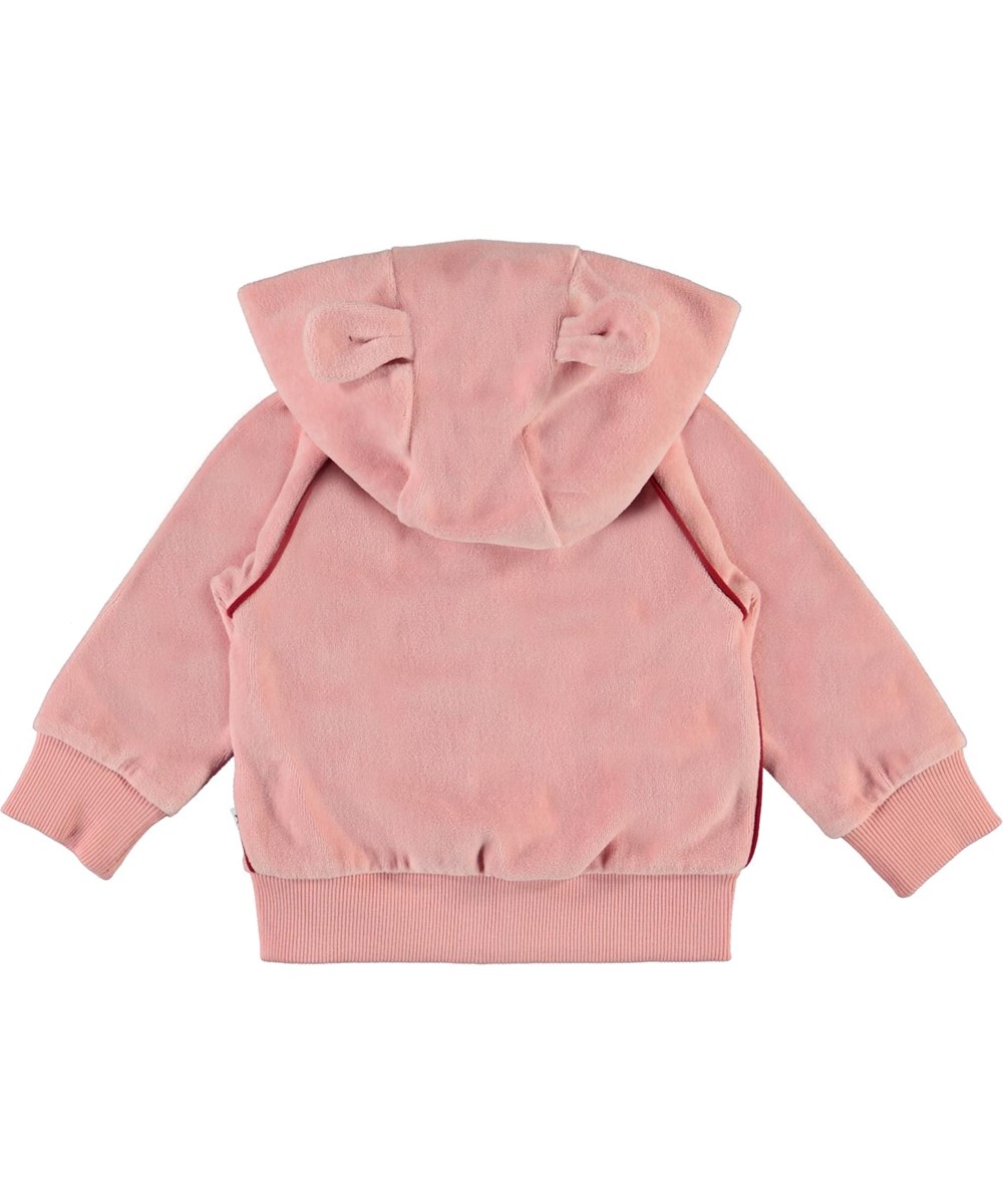 Dorothy - Rosequartz - Roze fluwelen baby hoodie met kleine oortjes