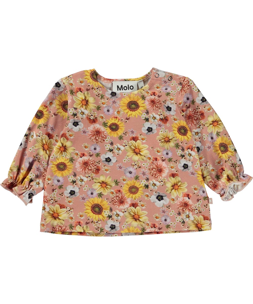 Elina - Mini Floral - Roze biologische babytopje met bloemenprint