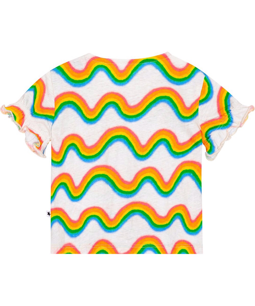 Eline - Rainbow Mini - Wit gemêleerd t-shirt voor kleine kinderen met een print van Molo`s iconische regenboog