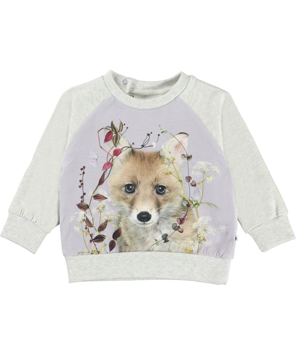 Elsa - Little Fox - Lichtgrijze biologische sweater met een vos