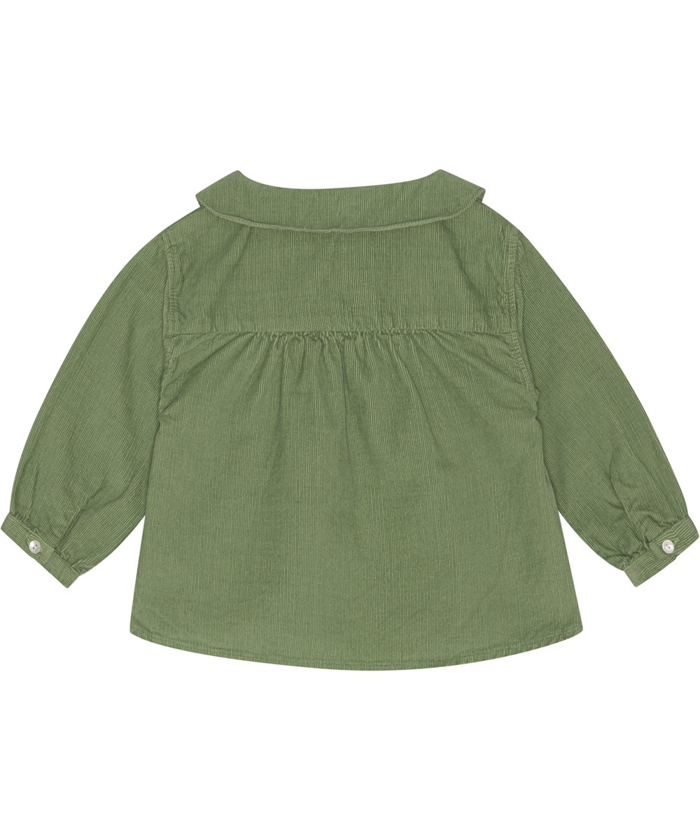 Erin - Moss Green - Groene biologische baby blouse in ribfluwelen corduroy