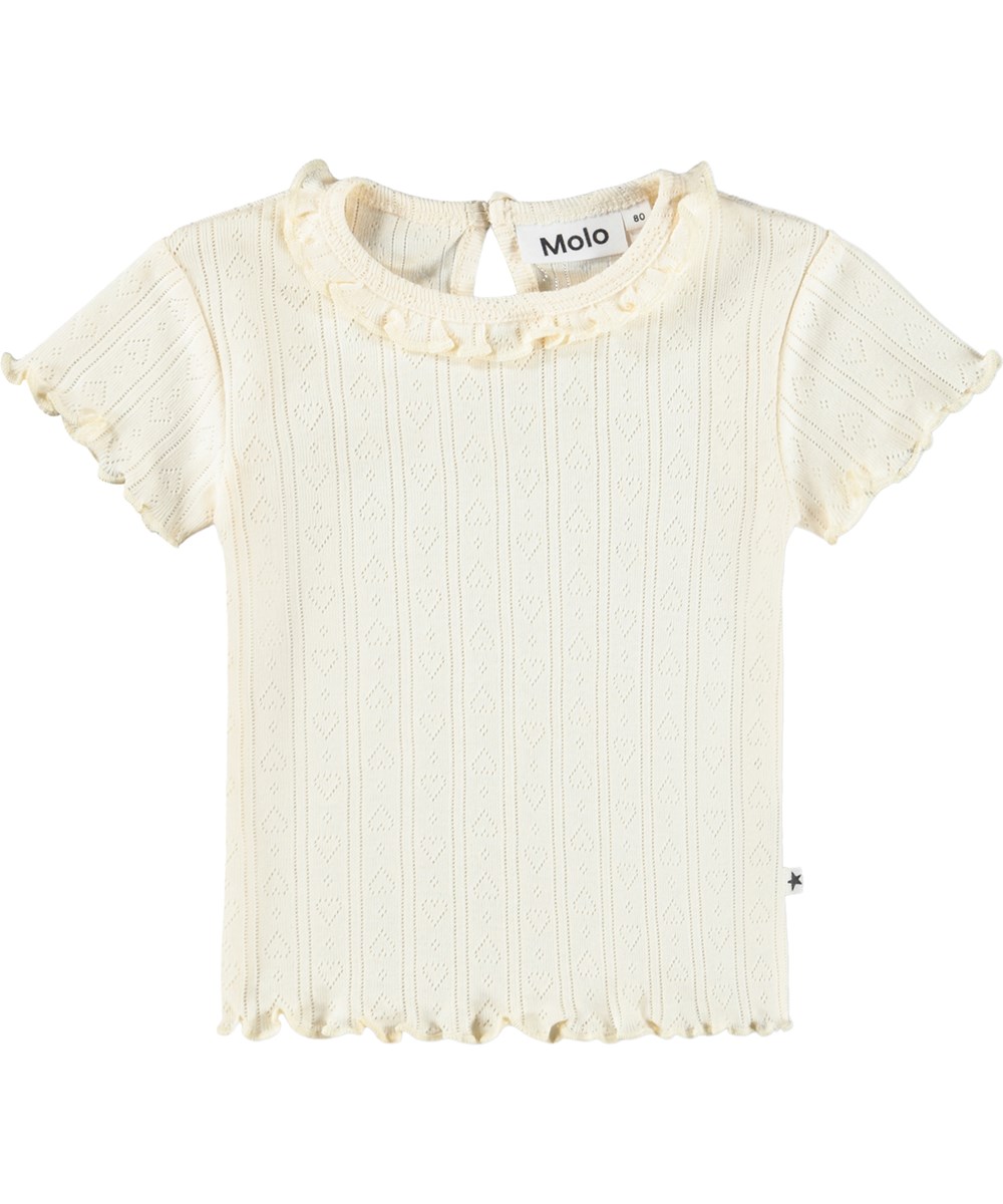 Esmeralda - Pearled Ivory - Wit T-shirt voor de kleintjes gemaakt van biologisch katoen met pointelle ajourpatroon