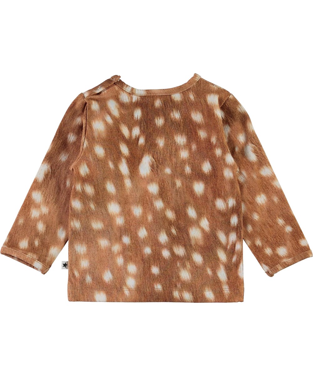 Eva - Baby Fawns - Bruine biologische babyshirt met witte vlekken