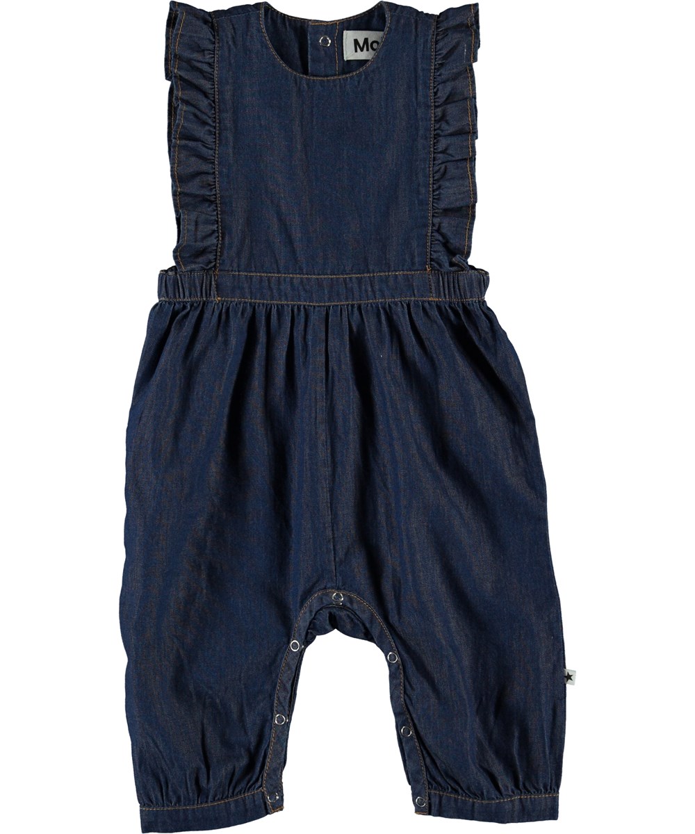 Fabia - Washed Indigo - Blå denim baby dragt