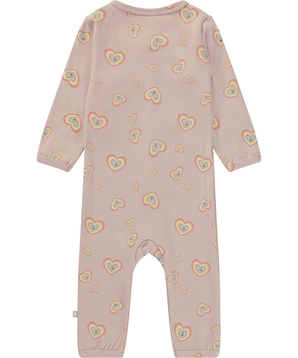 Fahari - Mini Aura Hearts - Økologisk lyserød babydragt med hjerte print