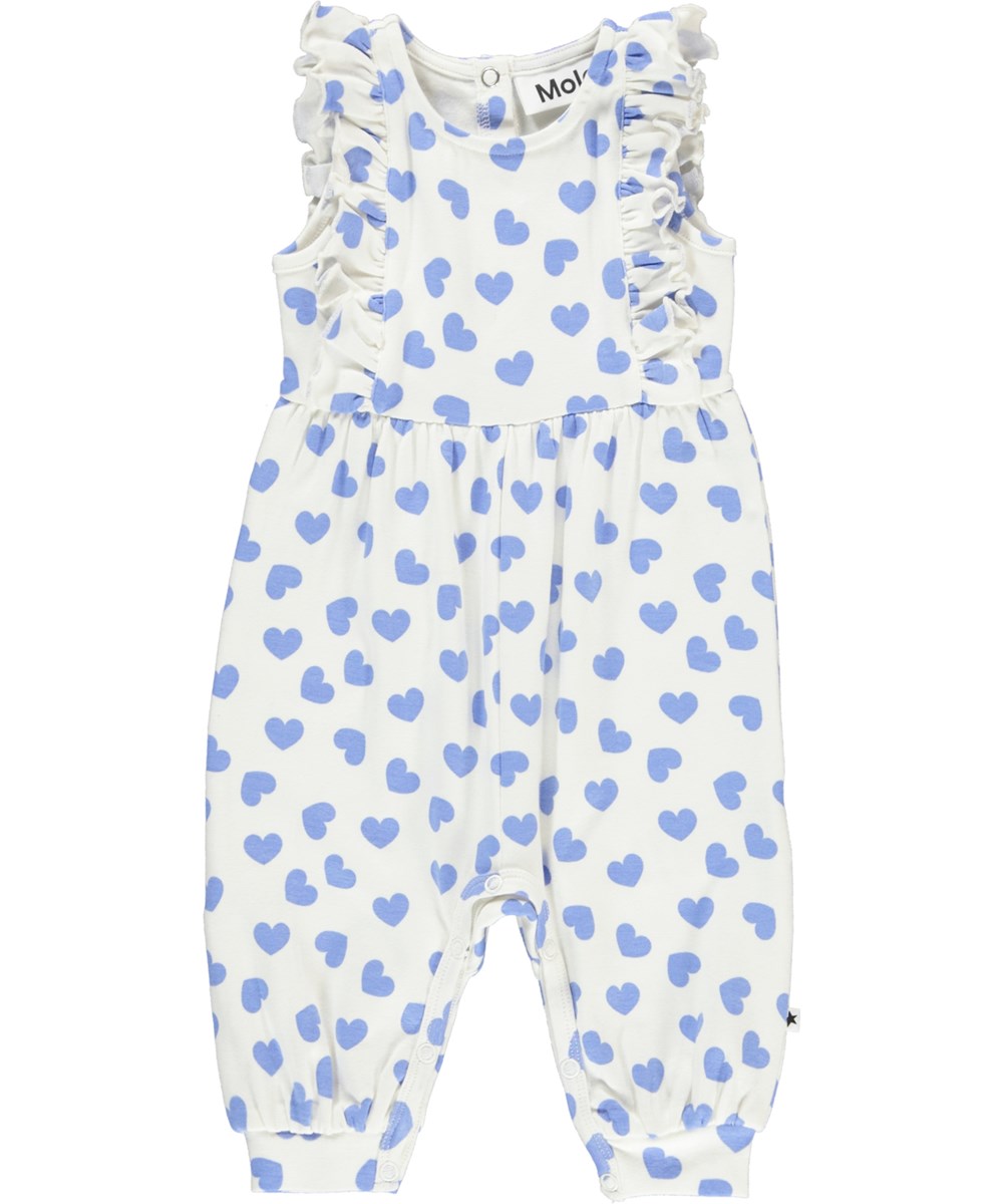 Fallon - Blue Hearts - Babydragt uden ærmer og med print af blå hjerter