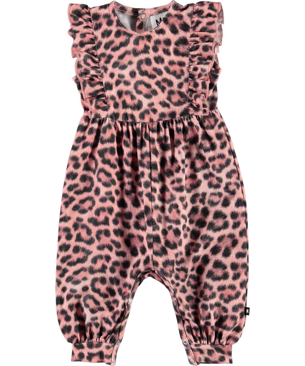 Fallon - Rose Jaguar - Økologisk baby buksedragt rosa leopardprint