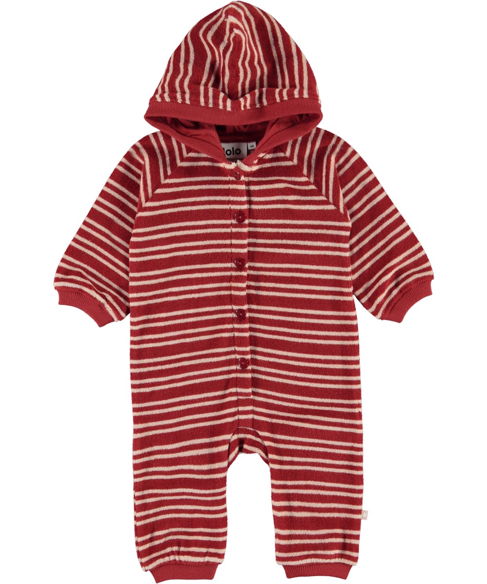 Fidelity - Rose Straw Stripe - Stribet baby heldragt med hætte i froté