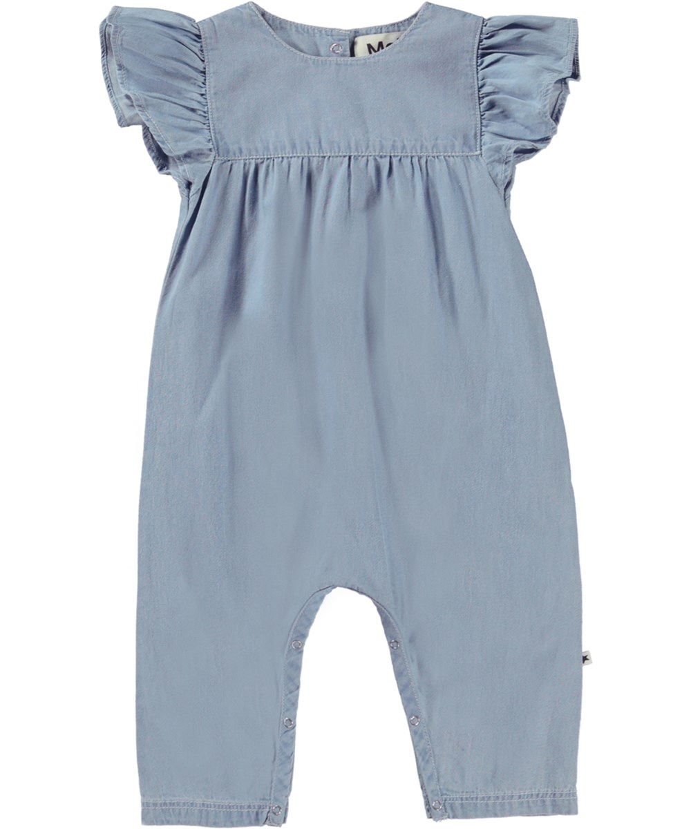 Fifi - Light Washed Blue - Lyseblå babyheldragt med lange ben