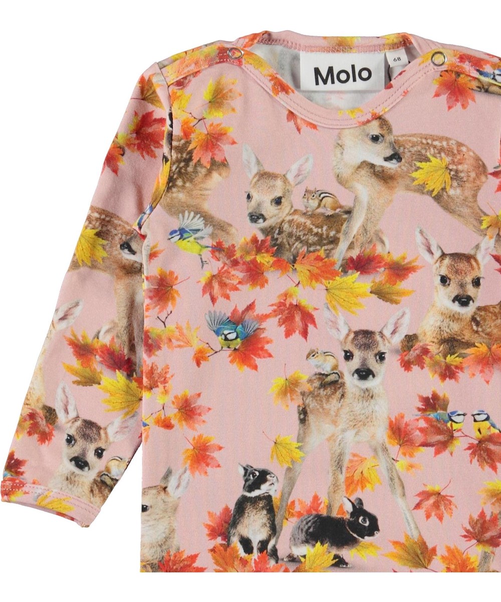 Foss - Autumn Fawns - Økologisk lyserød baby body med rådyr