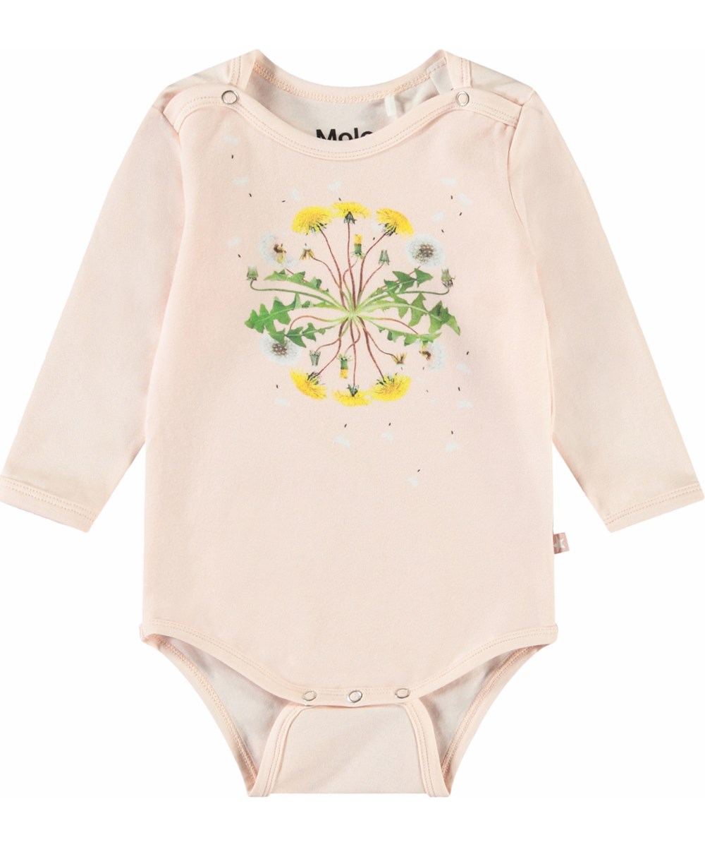 Foss - Dadelion Circle - Lys langærmet body i økologisk bomuld til baby med print af mælkebøtter.