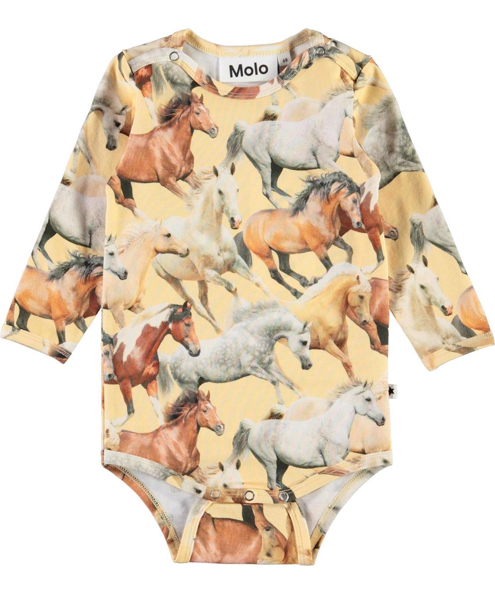 Foss - Horse Dreams Baby - Lysegul økologisk baby body heste