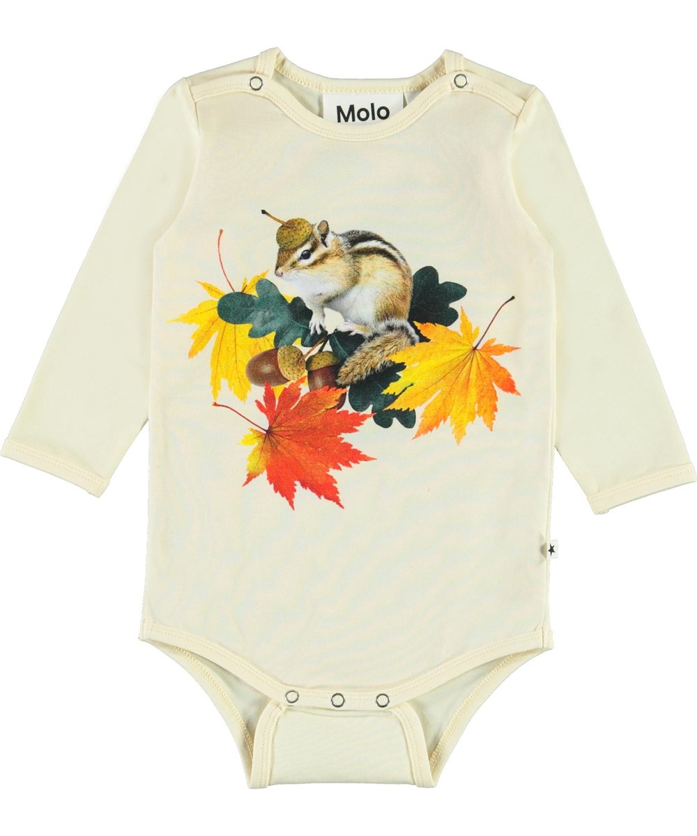 Foss - Tiny Chipmunks - Økologisk lysegul baby body med egern print