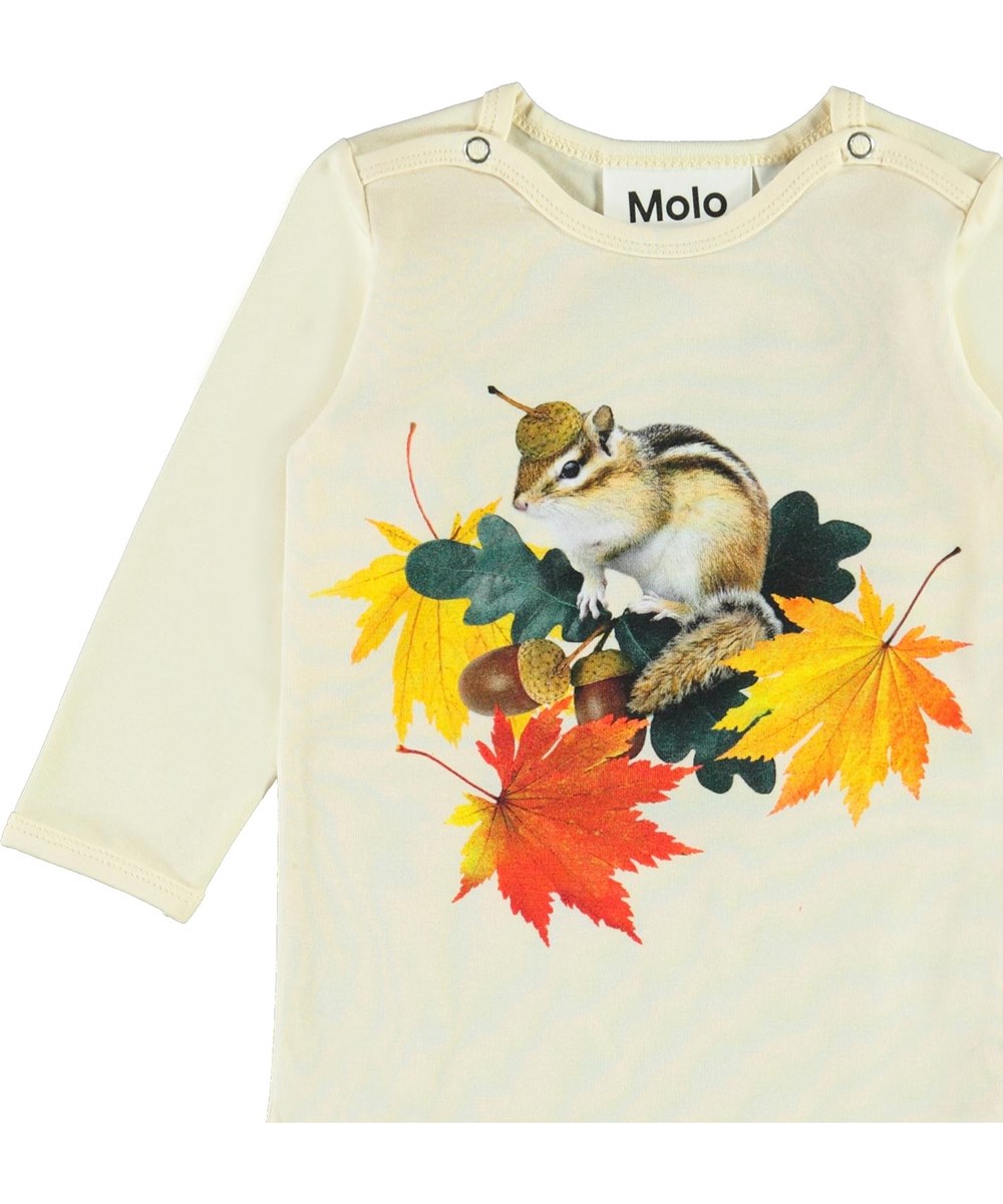 Foss - Tiny Chipmunks - Økologisk lysegul baby body med egern print