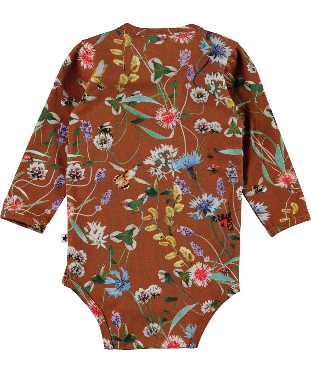 Foss - Wildflowers - Økologisk brun baby body med blomster