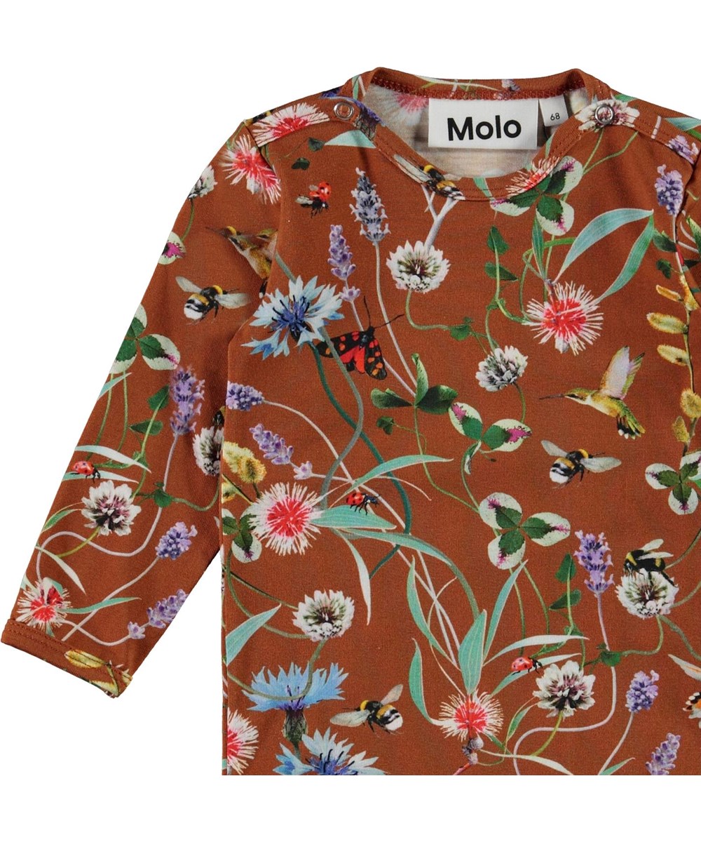 Foss - Wildflowers - Økologisk brun baby body med blomster