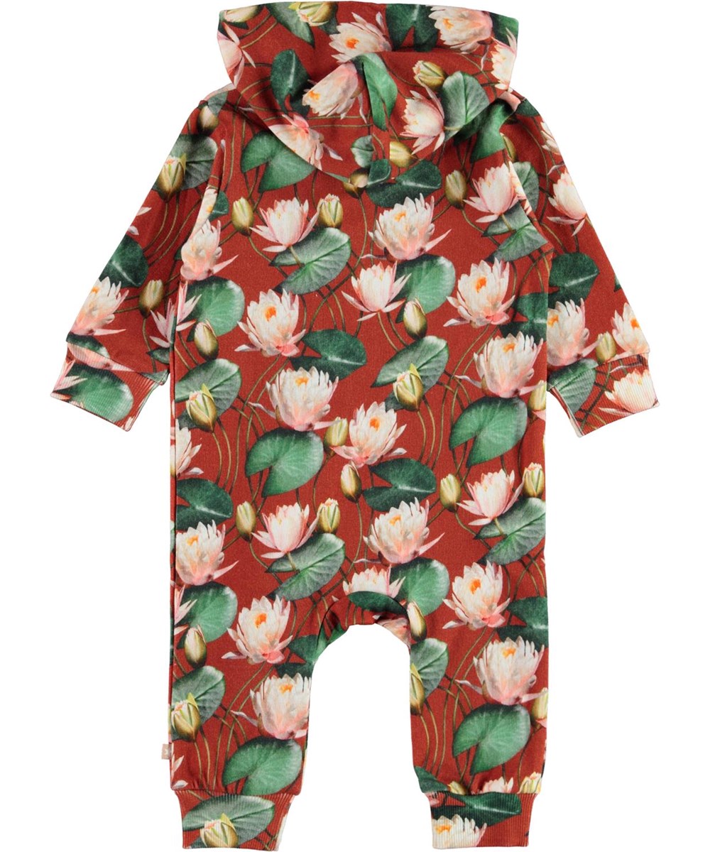 Fowo - Autumn Lily_Baby - Baby heldragt med lyserøde åkande print