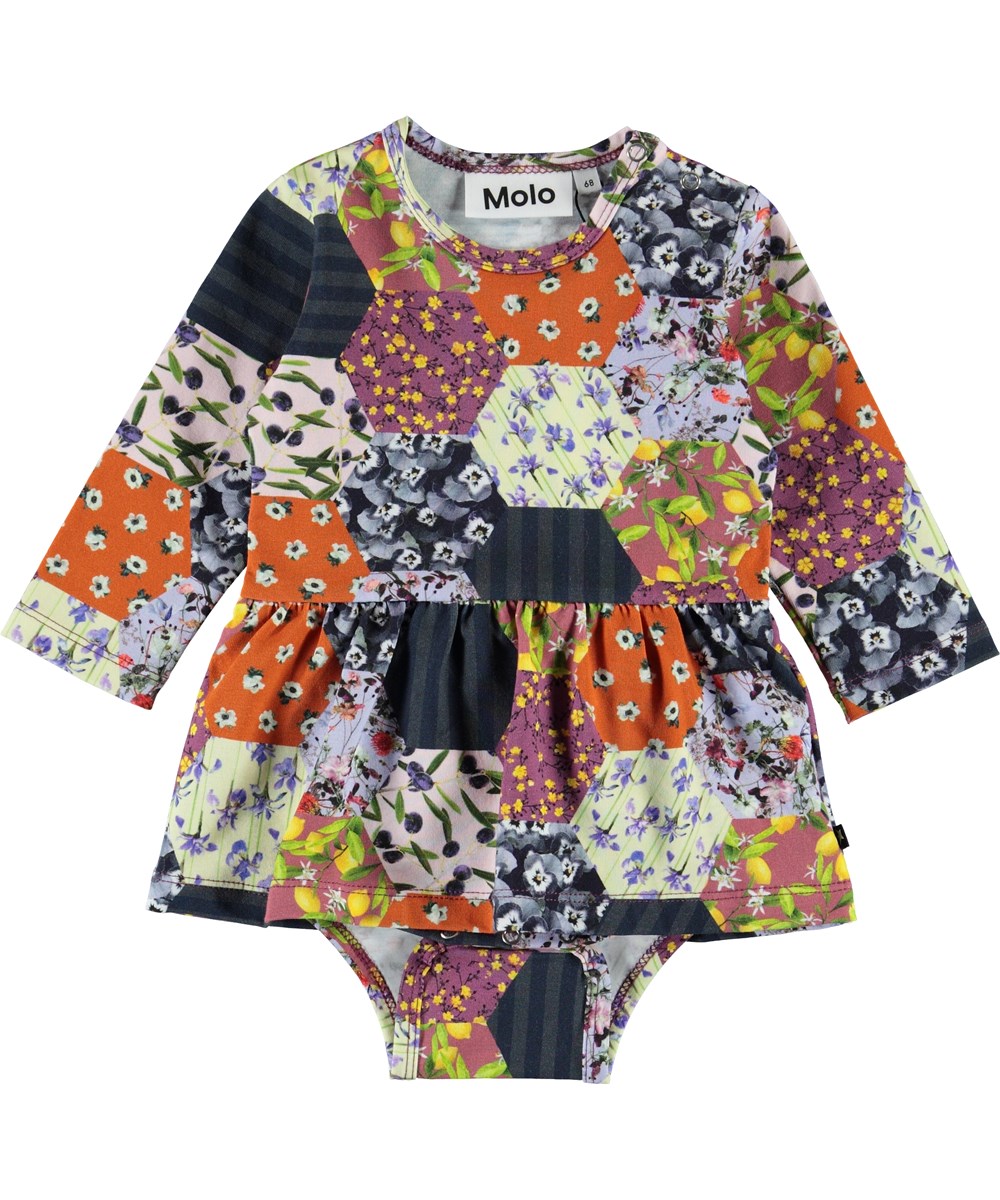 Frances - Patchwork - Økologisk baby body med patchwork og skørt