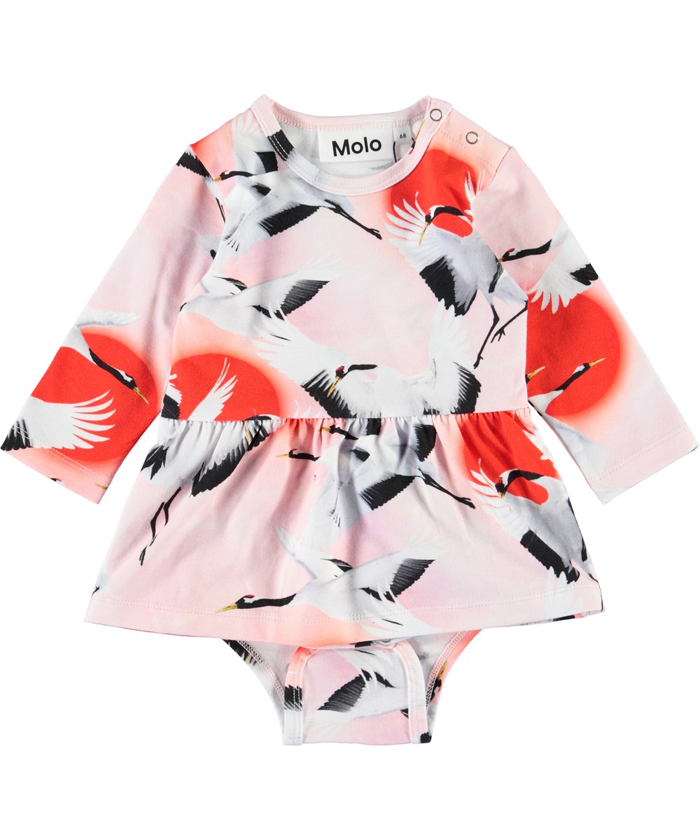 Frances - Sunrise Cranes - Lyserøde baby body med fugle print