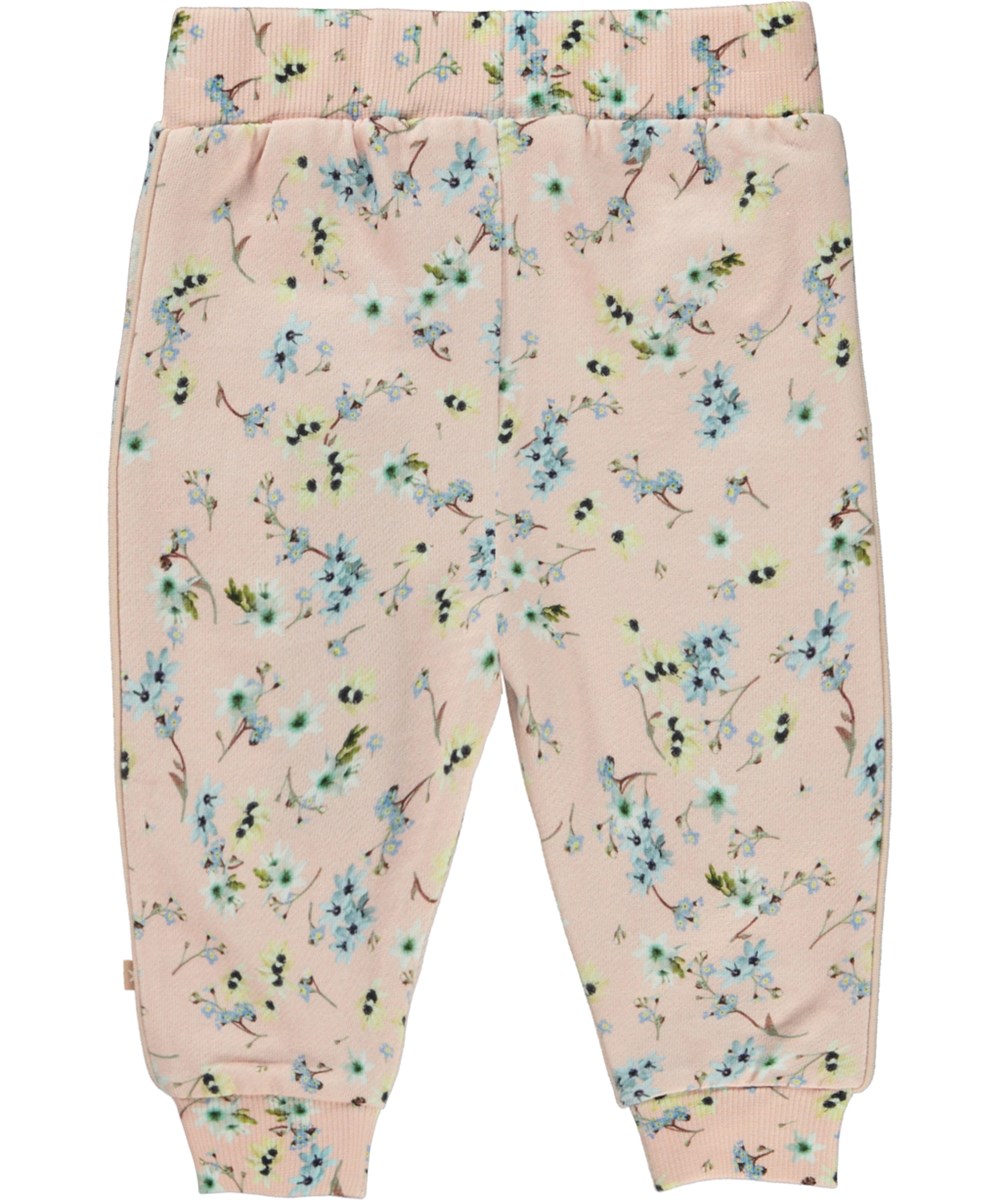 Shona - Mini Blue Flowers - Økologiske lyserøde babybukser i blomsterprint