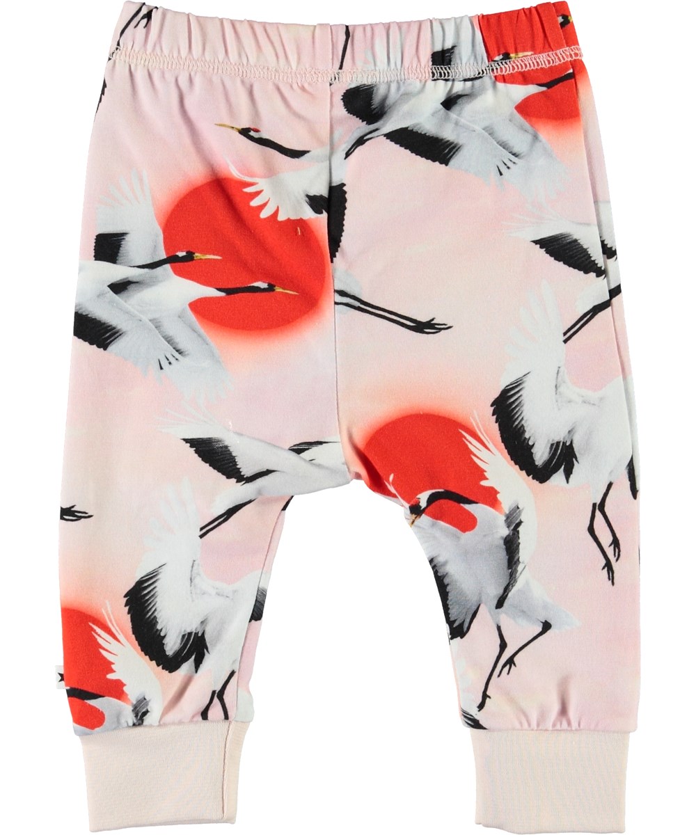 Simone - Sunrise Cranes - Lyserøde baby bukser med fugle