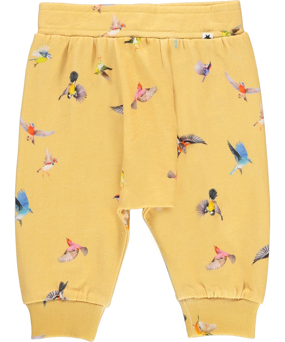 Sona - Mini Birds - Økologiske gule baby sweatpants med fugle