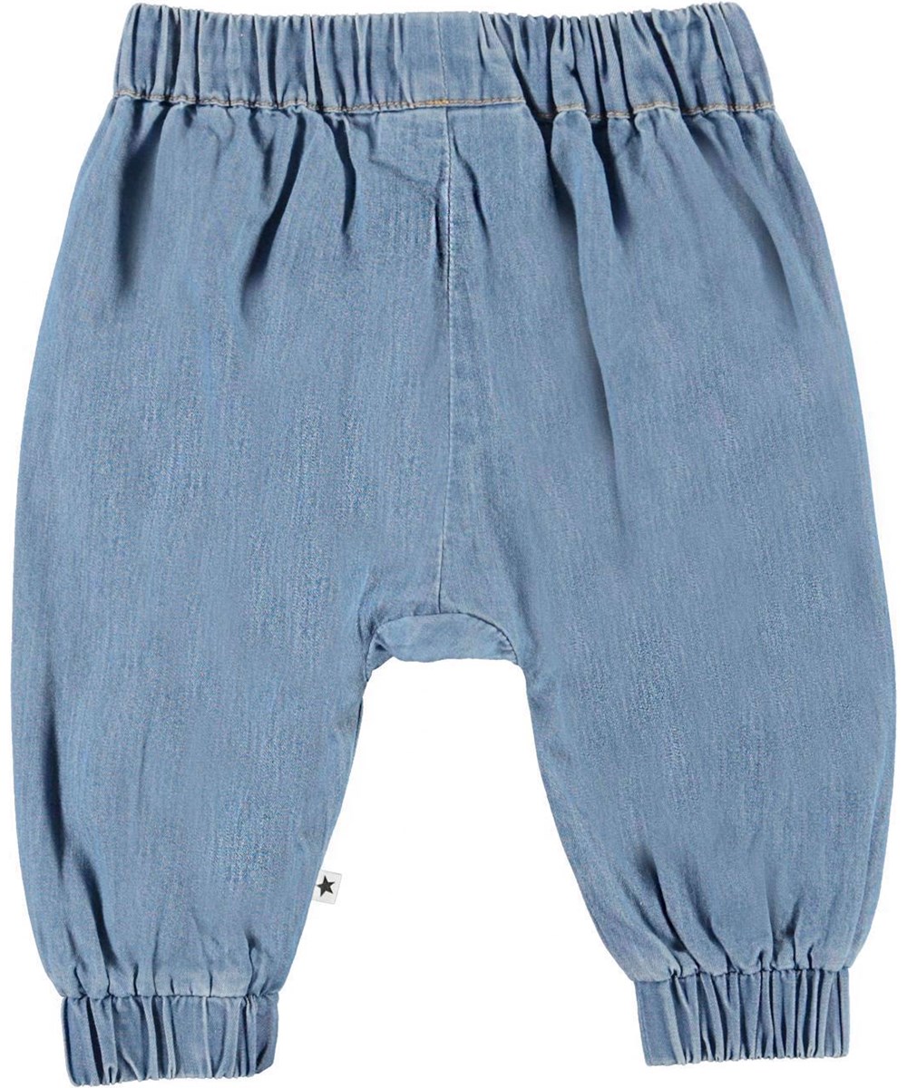 Sophia - Washed Blue - Rummelige denim babybukser flæser