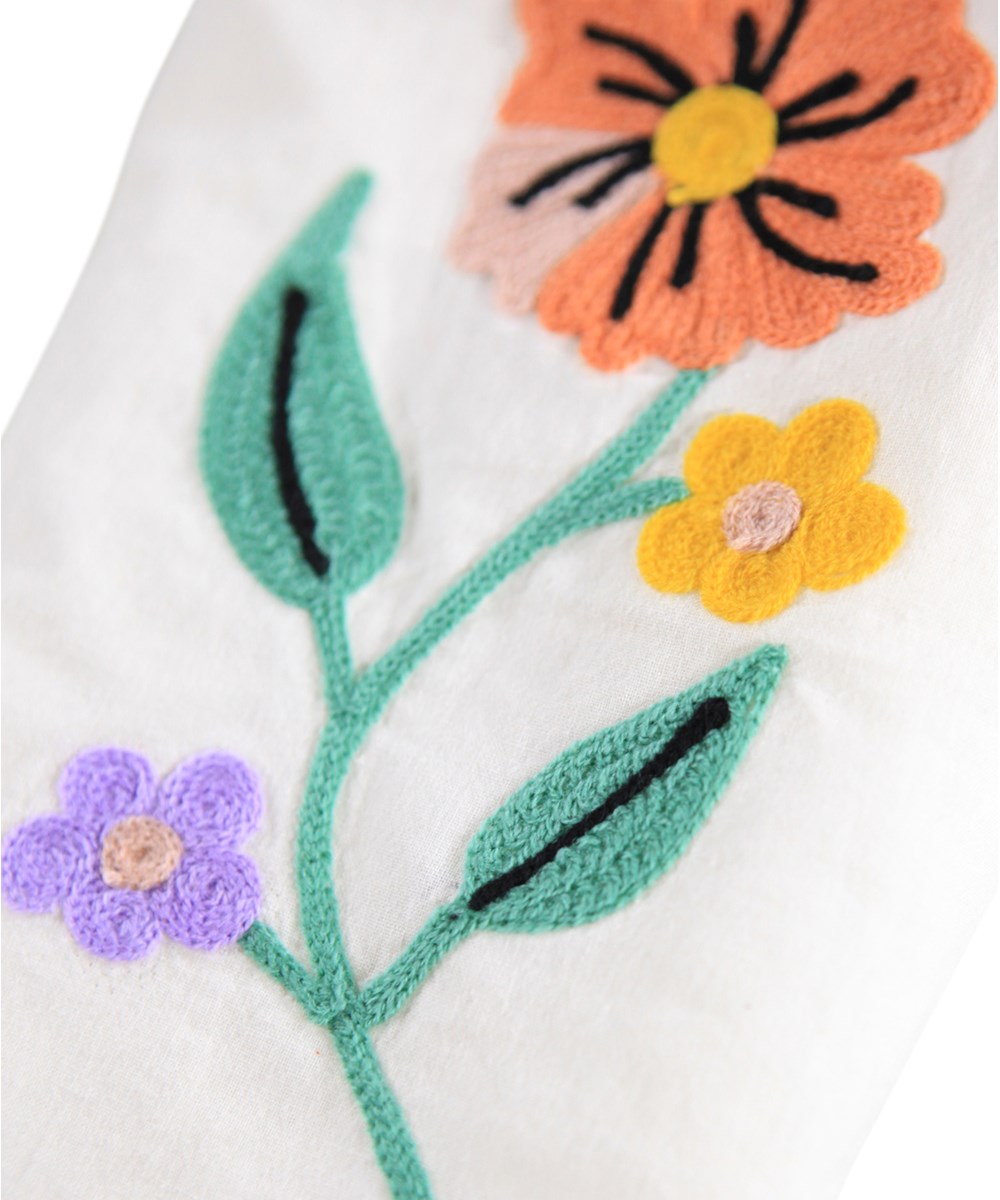 Soul - Meadow Flowers - Hvide bukser i bomuld til baby med blomsterbroderi.