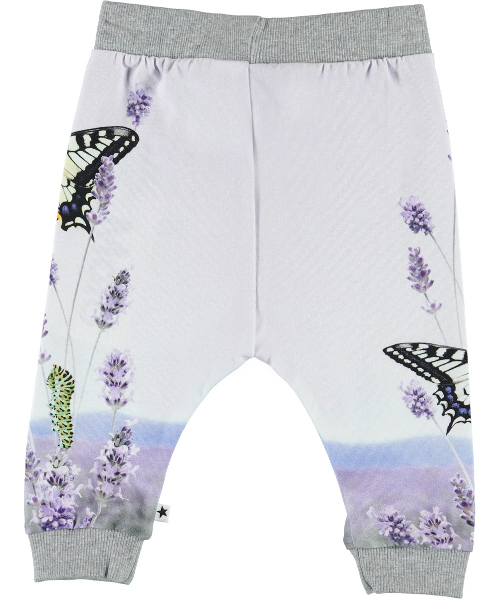 Susanne - Lavender Butterfly - Økologiske baby bukser med sommerfugle