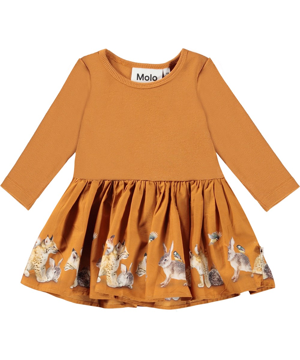 Candi - On A Line Baby - Orange babykjole med print af dyr