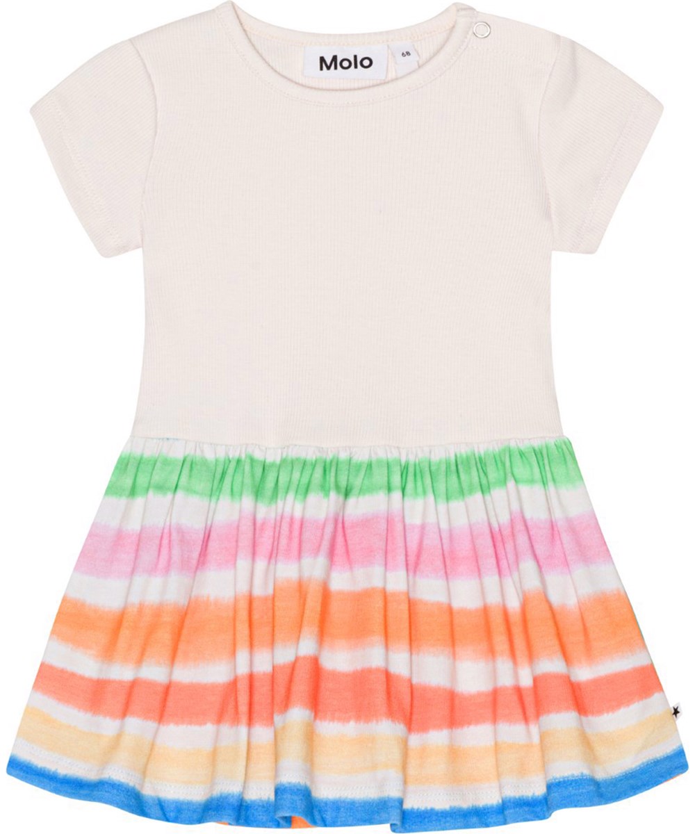 Catja - Multi Colours - Hvid økologisk babykjole med striber