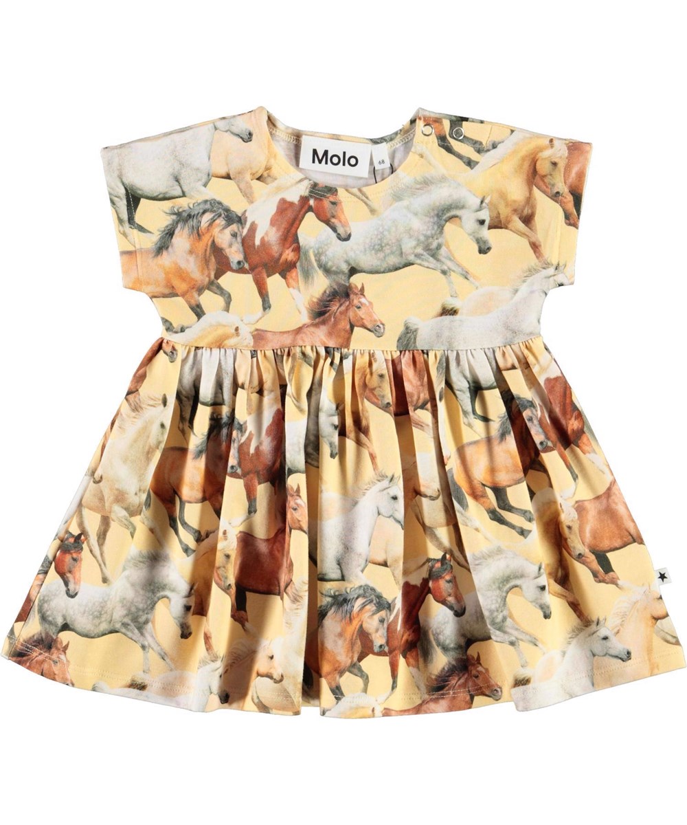 Channi - Horse Dreams Baby - Gul økologisk babykjole heste
