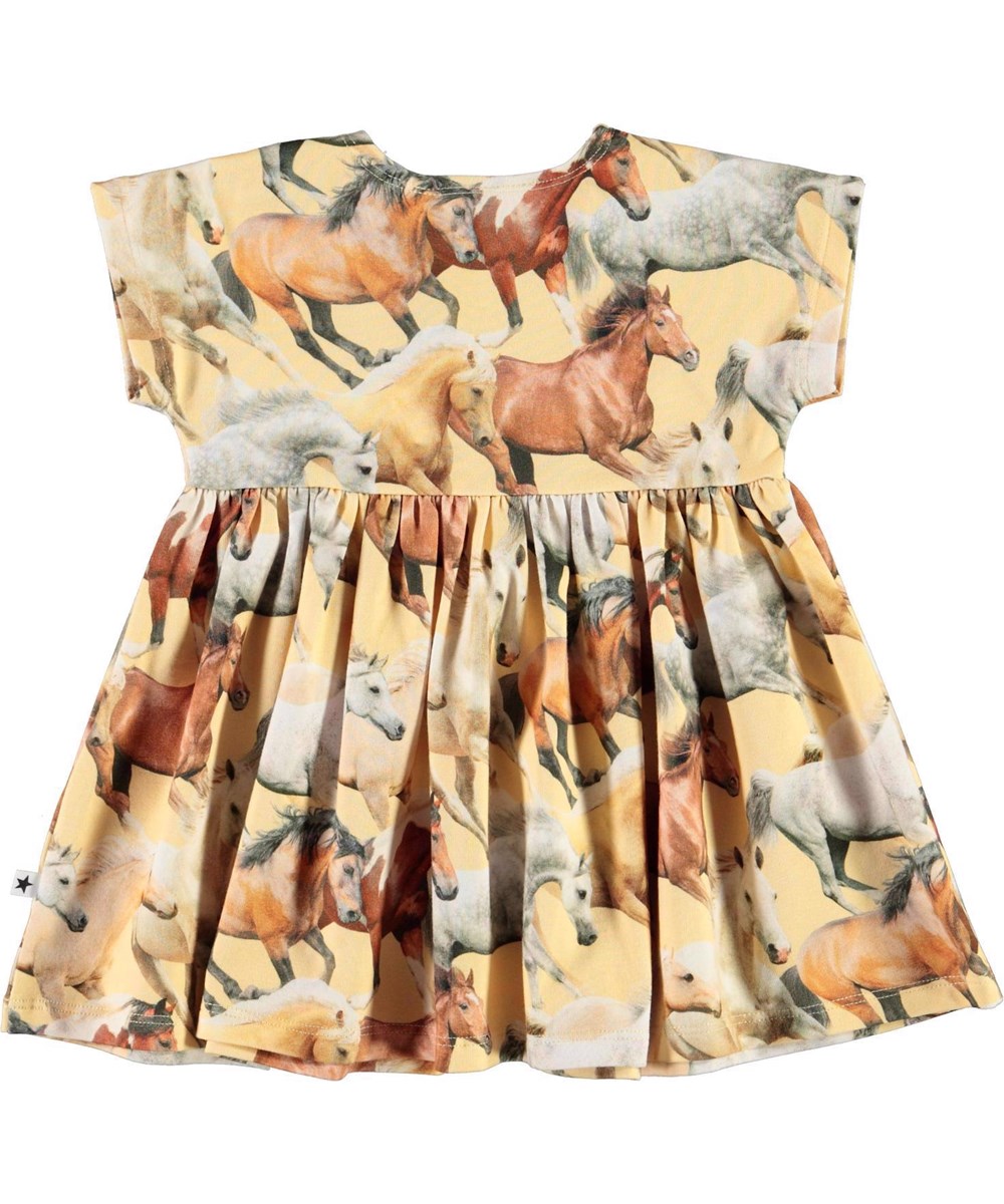 Channi - Horse Dreams Baby - Gul økologisk babykjole heste