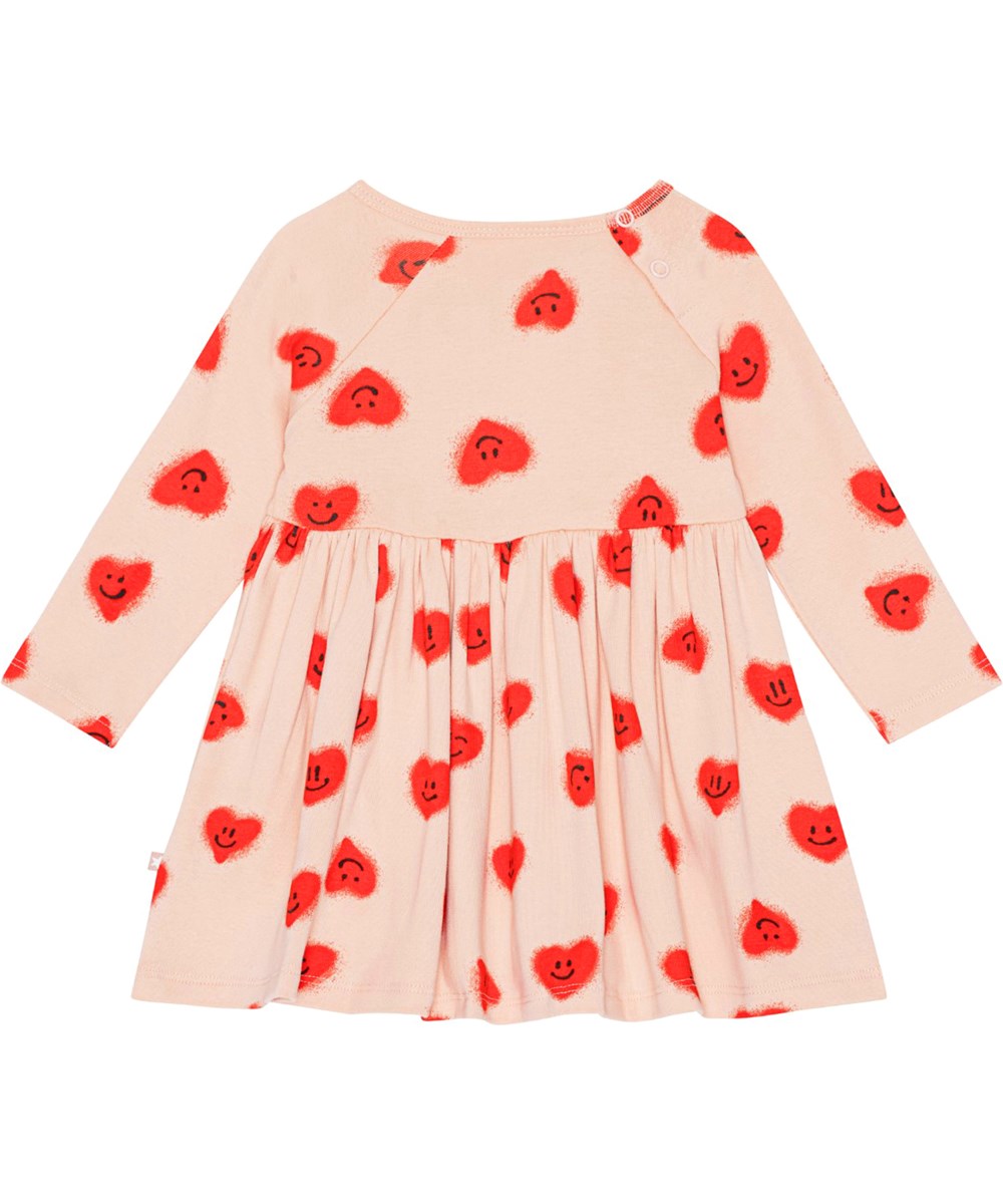 Charmaine - Red Hearts_ Jersey - Lyserød økologisk babykjole med hjerteprint