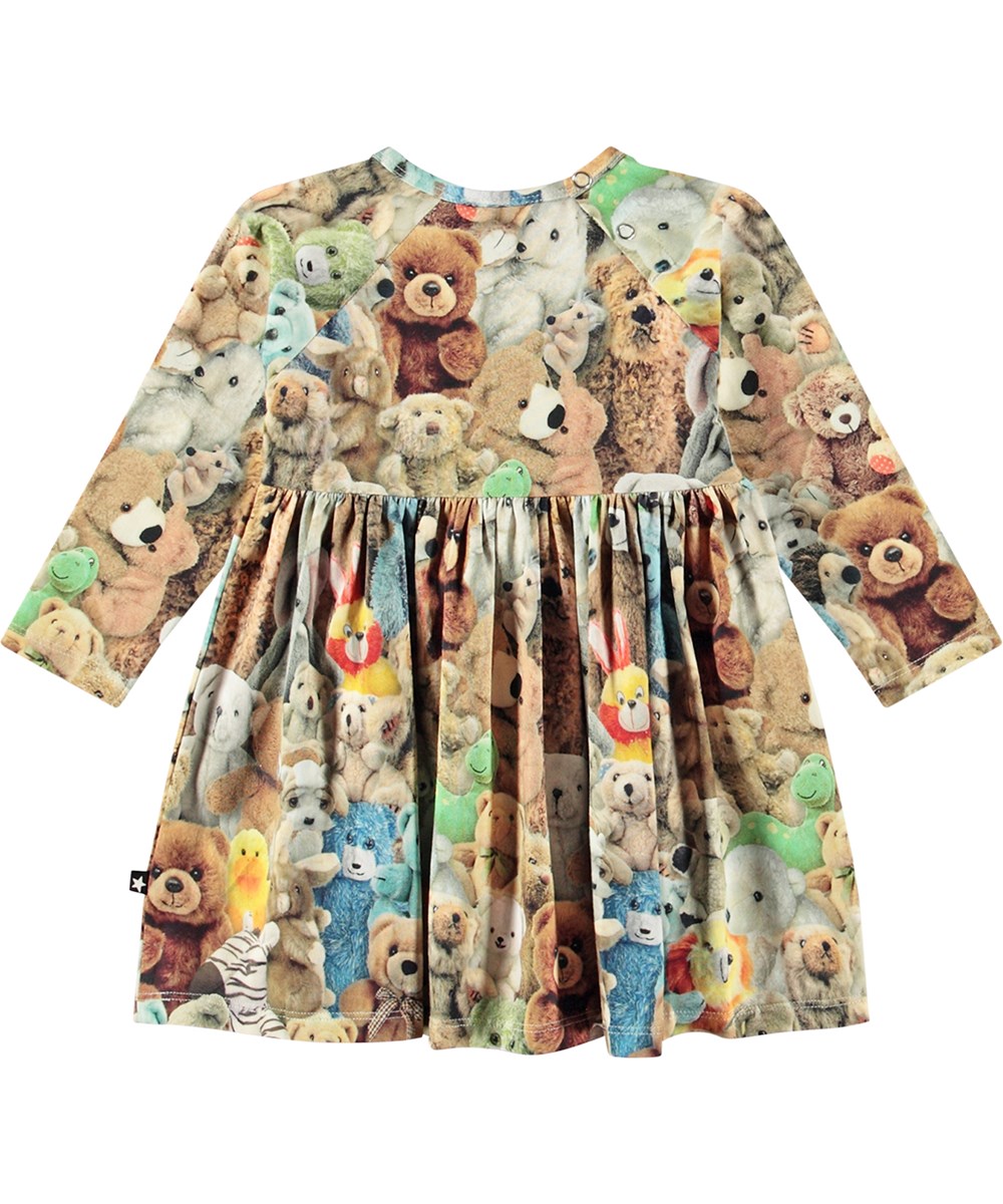 Charmaine - Teddy Friends - Multifarvet jersey kjole til de mindste i økologisk bomuld med et print af bløde og nuttede og bamser i alverdens farver og former - enhver barns drøm